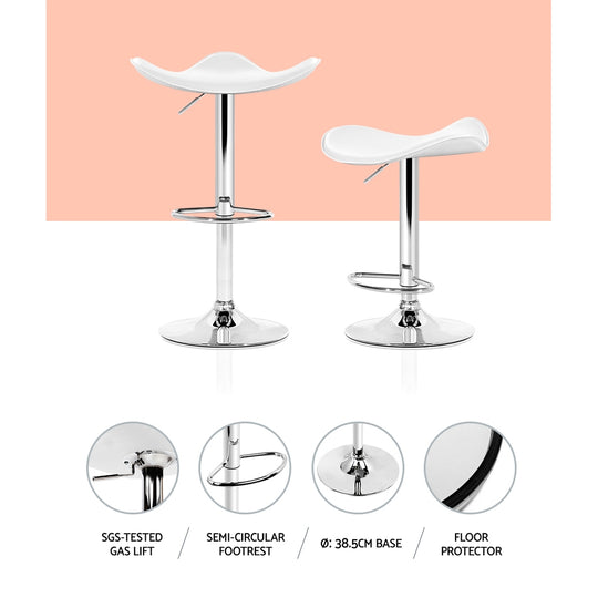 Artiss Set of 2 Gas Lift Bar Stools PU Leather - White and Chrome - Delldesign Living - Furniture > Bar Stools & Chairs - free-shipping, hamptons