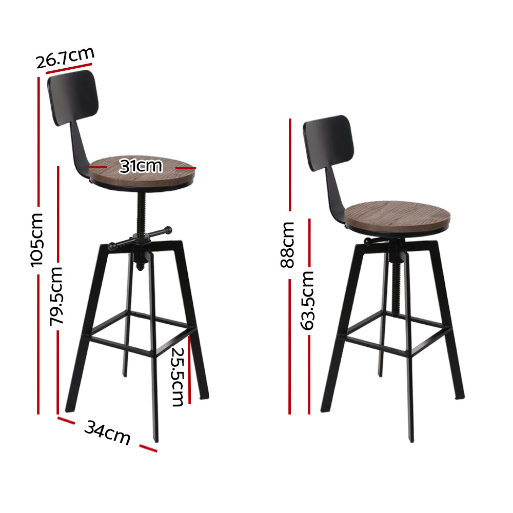 Artiss Rustic Industrial Style Metal Bar Stool - Black and Wood - Delldesign Living - Furniture > Bar Stools & Chairs - free-shipping