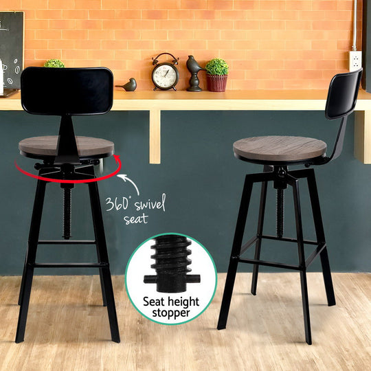 Artiss Rustic Industrial Style Metal Bar Stool - Black and Wood - Delldesign Living - Furniture > Bar Stools & Chairs - free-shipping