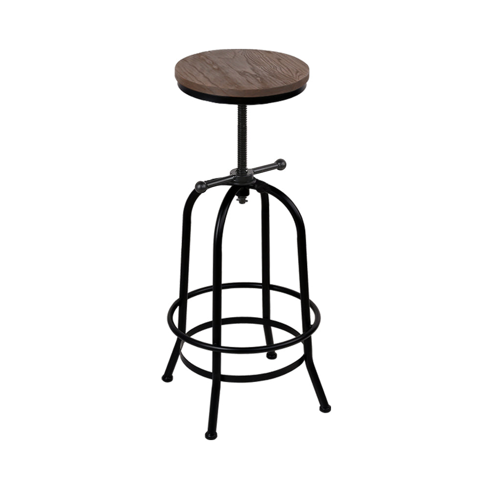 Artiss Bar Stool Industrial Round Seat Wood Metal - Black and Brown - Delldesign Living - Furniture > Bar Stools & Chairs - free-shipping