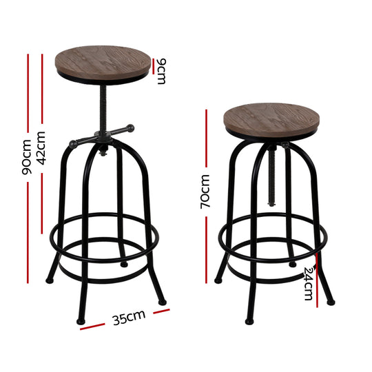 Artiss Bar Stool Industrial Round Seat Wood Metal - Black and Brown - Delldesign Living - Furniture > Bar Stools & Chairs - free-shipping