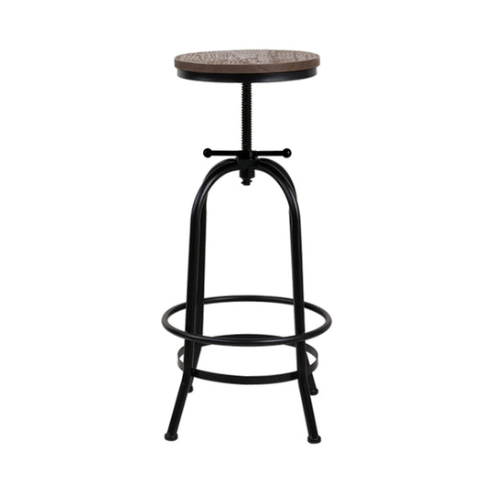 Artiss Bar Stool Industrial Round Seat Wood Metal - Black and Brown - Delldesign Living - Furniture > Bar Stools & Chairs - free-shipping