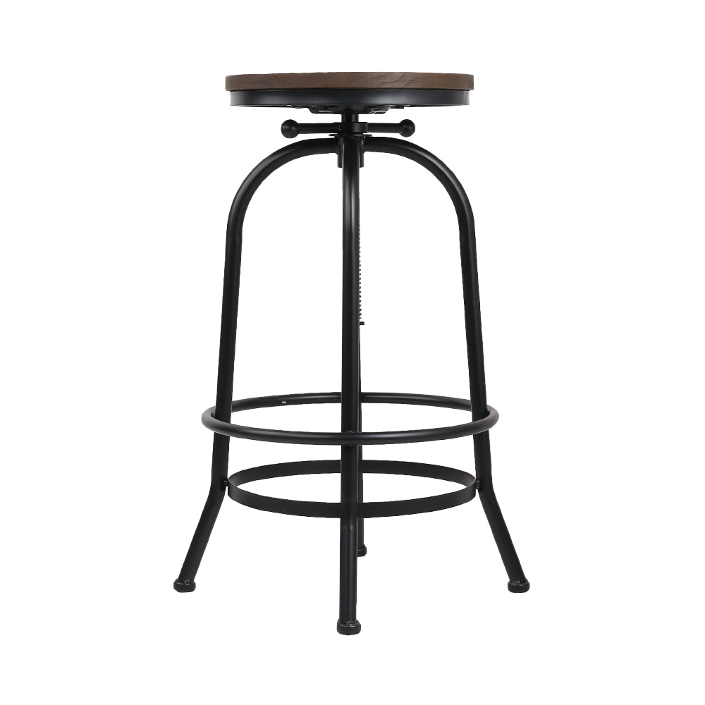 Artiss Bar Stool Industrial Round Seat Wood Metal - Black and Brown - Delldesign Living - Furniture > Bar Stools & Chairs - free-shipping