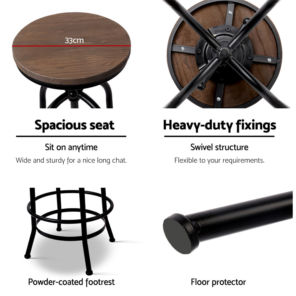 Artiss Bar Stool Industrial Round Seat Wood Metal - Black and Brown - Delldesign Living - Furniture > Bar Stools & Chairs - free-shipping