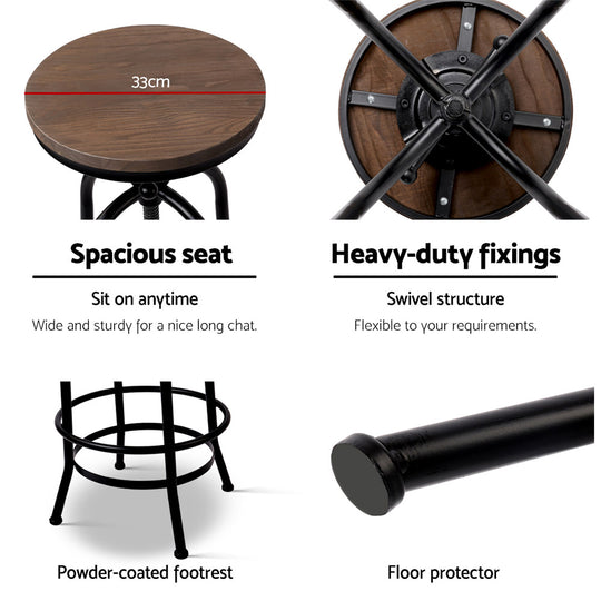 Artiss Bar Stool Industrial Round Seat Wood Metal - Black and Brown - Delldesign Living - Furniture > Bar Stools & Chairs - free-shipping