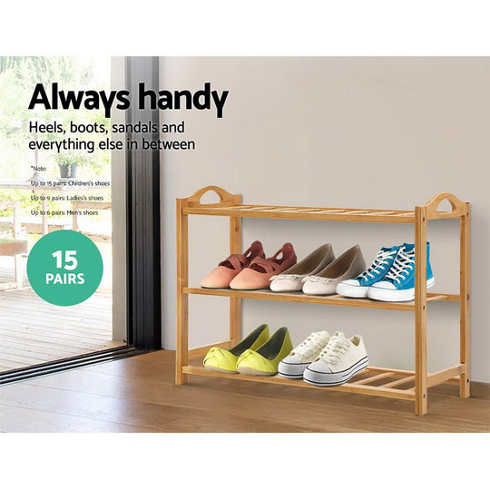 Artiss 3 Tiers Bamboo Shoe Rack Storage Organiser Wooden Shelf Stand Shelves - Delldesign Living - Furniture > Living Room - free-shipping