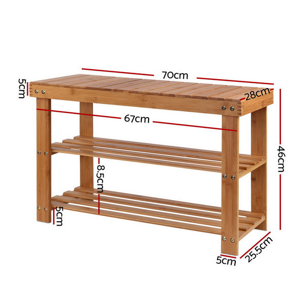 Artiss Bamboo Shoe Rack Wooden Seat Bench Organiser Shelf Stool - Delldesign Living - Furniture > Living Room - free-shipping