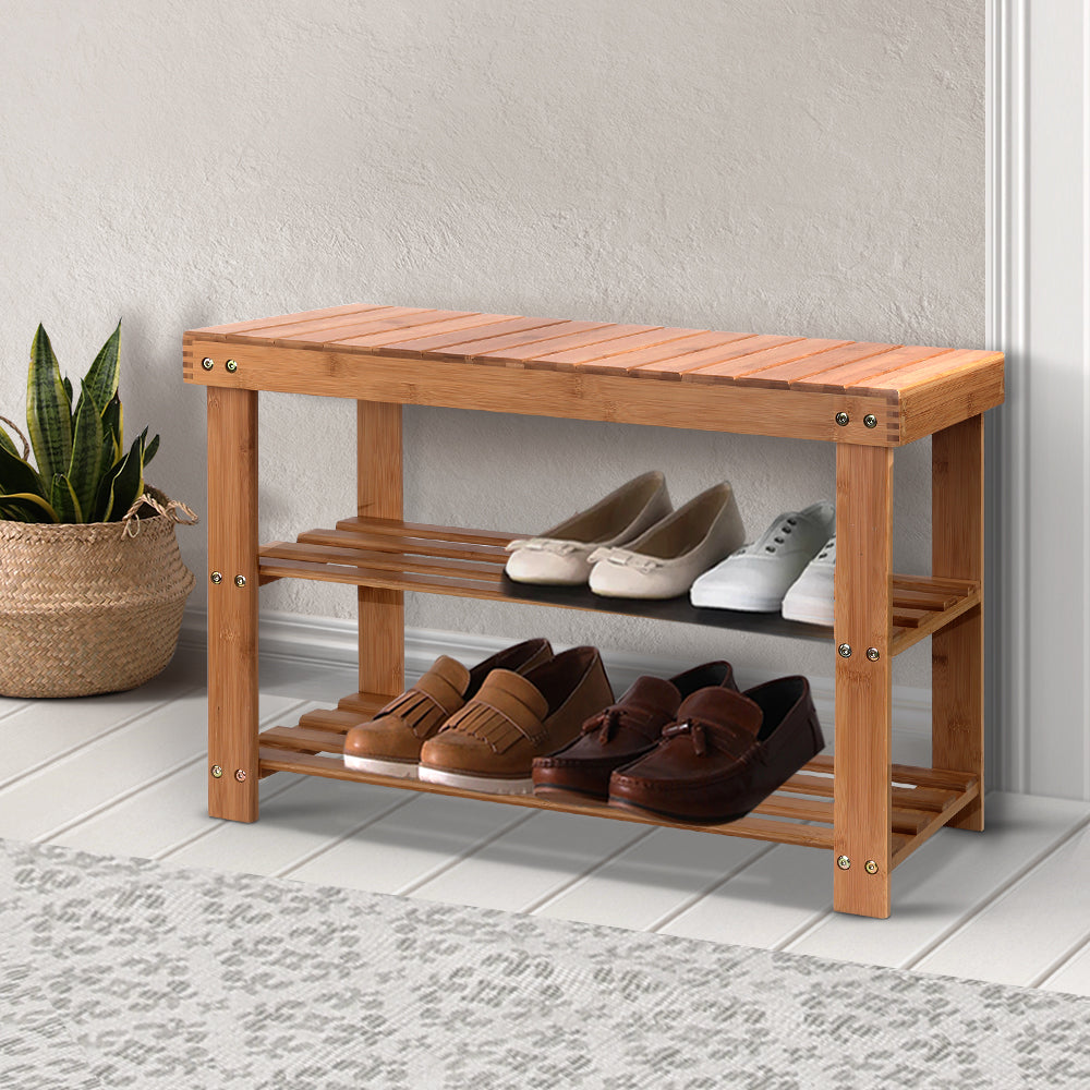 Artiss Bamboo Shoe Rack Wooden Seat Bench Organiser Shelf Stool - Delldesign Living - Furniture > Living Room - free-shipping