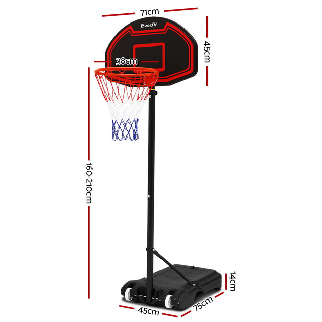 Everfit 2.1M Adjustable Portable Basketball Stand Hoop System Rim Black - Delldesign Living - Sports & Fitness > Basketball & Accessories - free-shipping