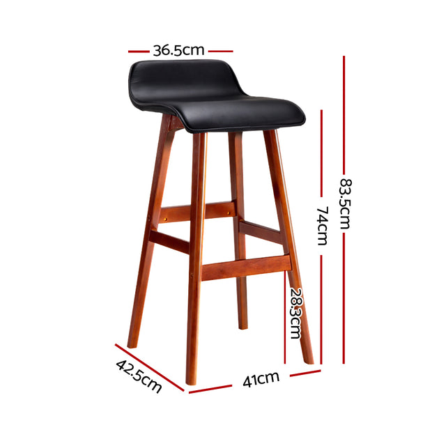 Artiss Set of 2 PU Leather Wood Wave Style Bar Stool - Black - Delldesign Living - Furniture > Bar Stools & Chairs - free-shipping
