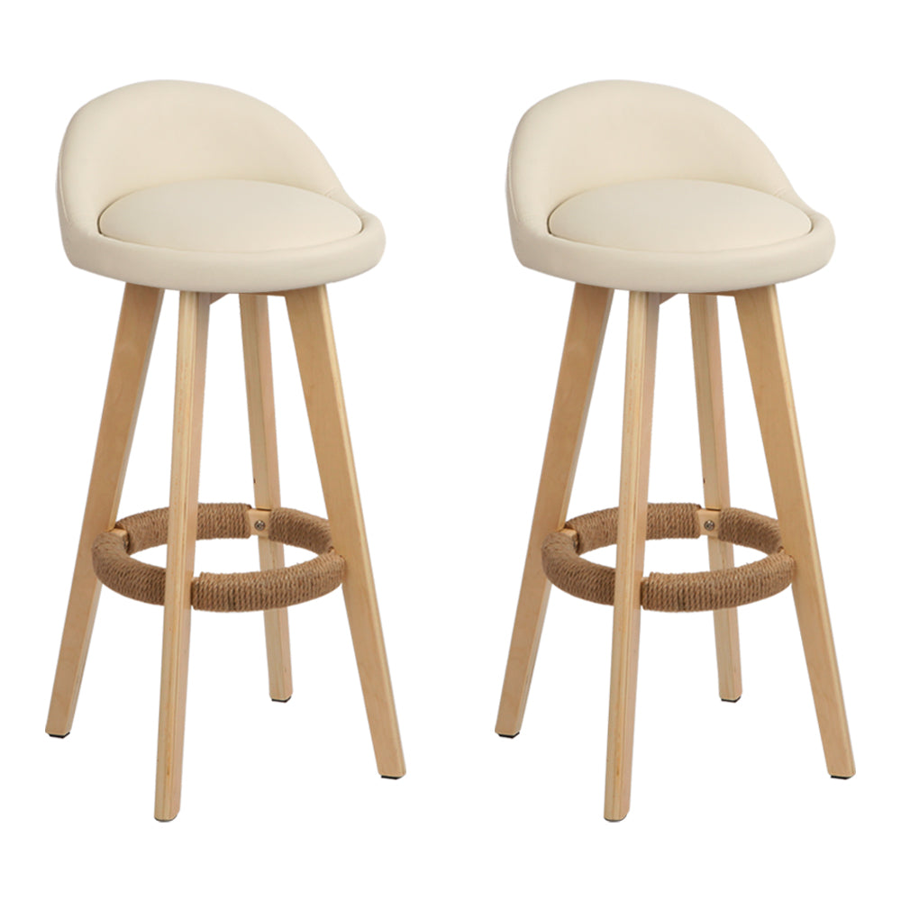 Artiss Set of 2 PU Leather Backrest Bar Stools - Beige - Delldesign Living - Furniture > Bar Stools & Chairs - free-shipping