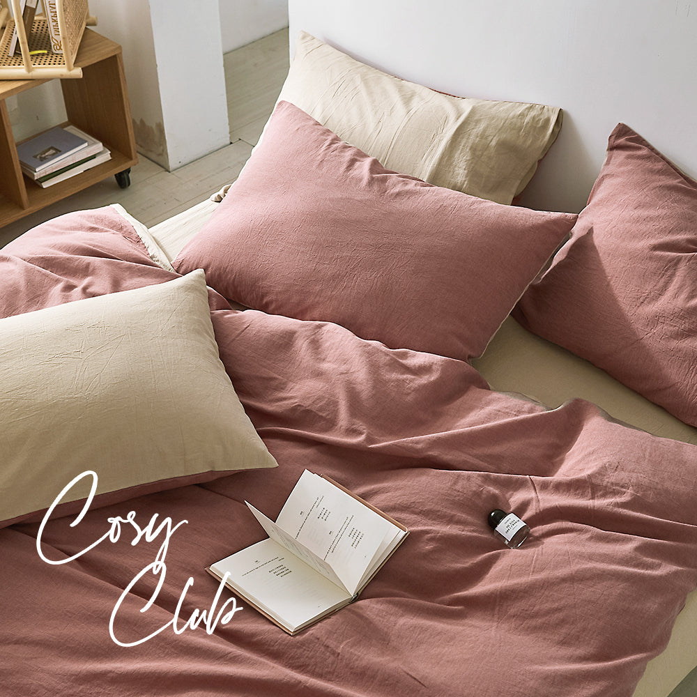 Cosy Club Quilt Cover Set Cotton Duvet Single Red Beige - Delldesign Living - Home & Garden > Bedding - free-shipping