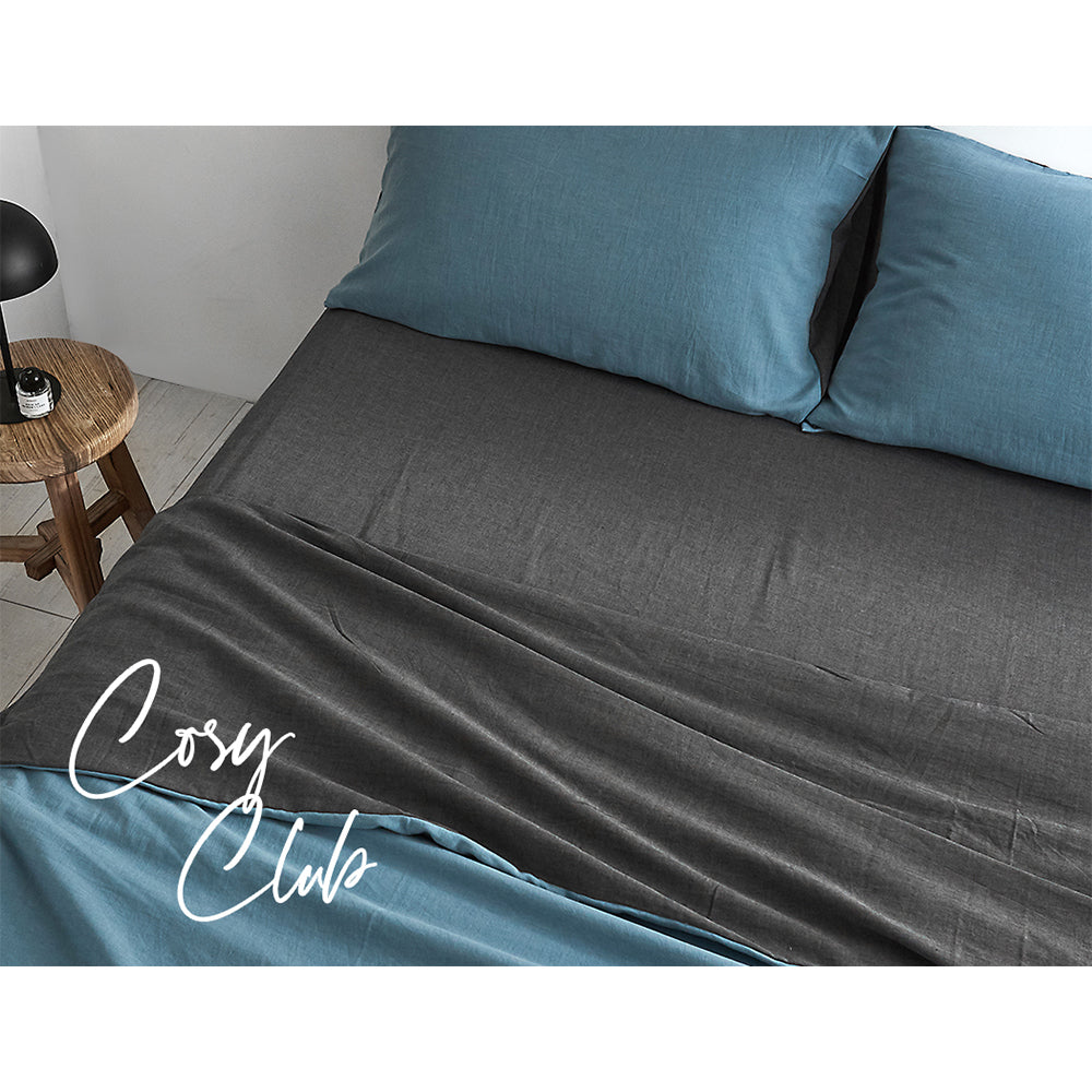 Cosy Club Sheet Set Cotton Sheets Double Blue Dark Blue - Delldesign Living - Home & Garden > Bedding - free-shipping