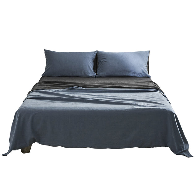 Cosy Club Sheet Set Cotton Sheets Double Dark Blue Grey - Delldesign Living - Home & Garden > Bedding - free-shipping, hamptons