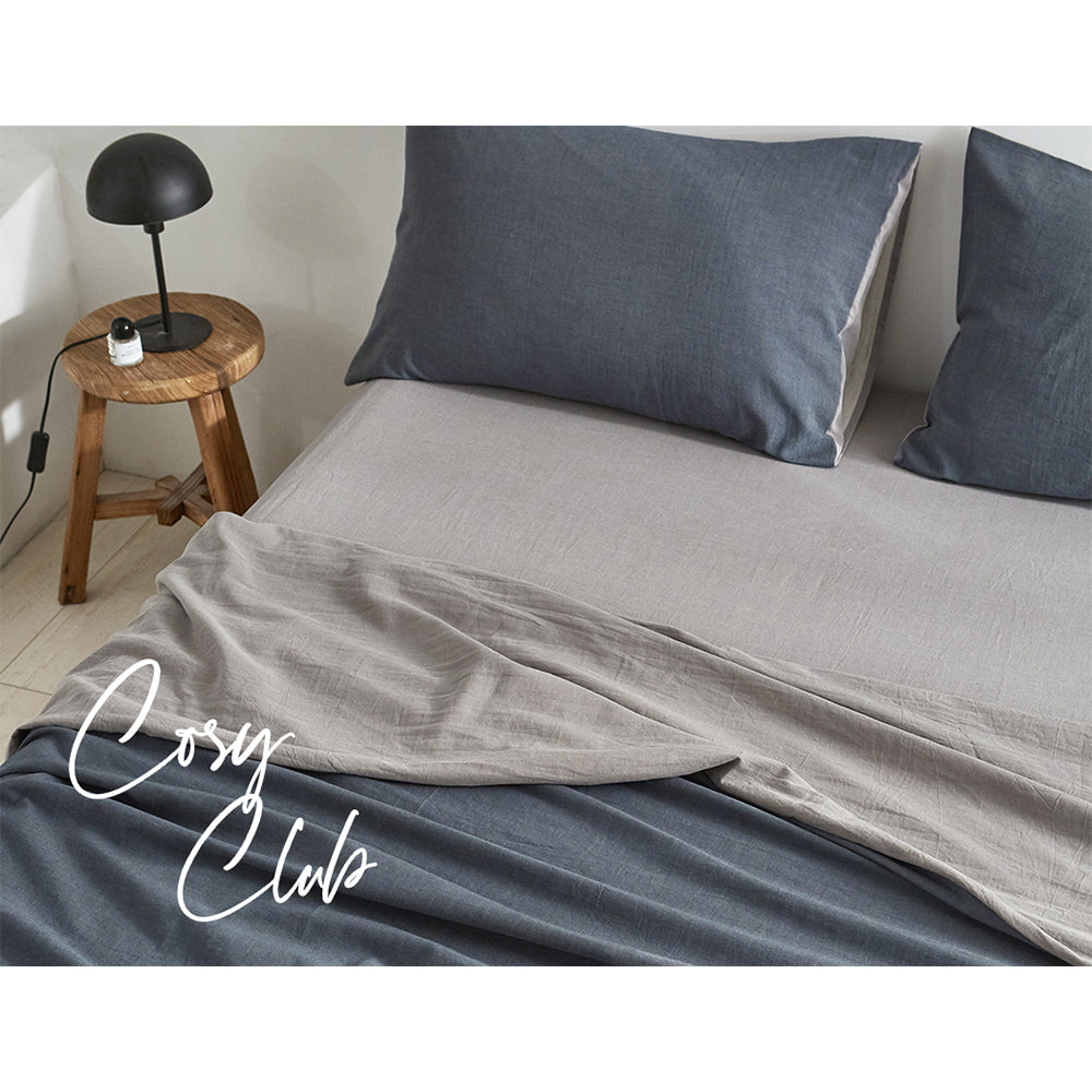 Cosy Club Sheet Set Cotton Sheets Double Dark Blue Grey - Delldesign Living - Home & Garden > Bedding - free-shipping, hamptons