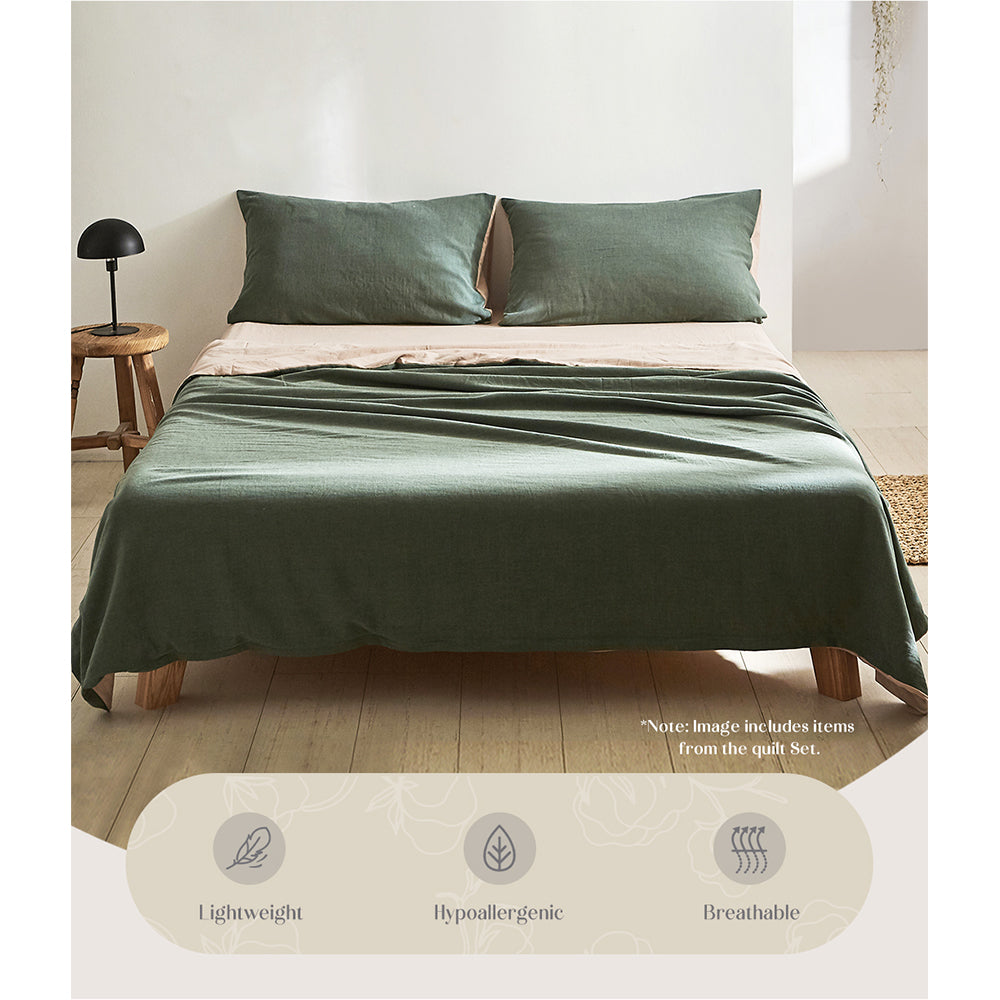 Cosy Club Sheet Set Cotton Sheets Double Green Beige - Delldesign Living - Home & Garden > Bedding - free-shipping