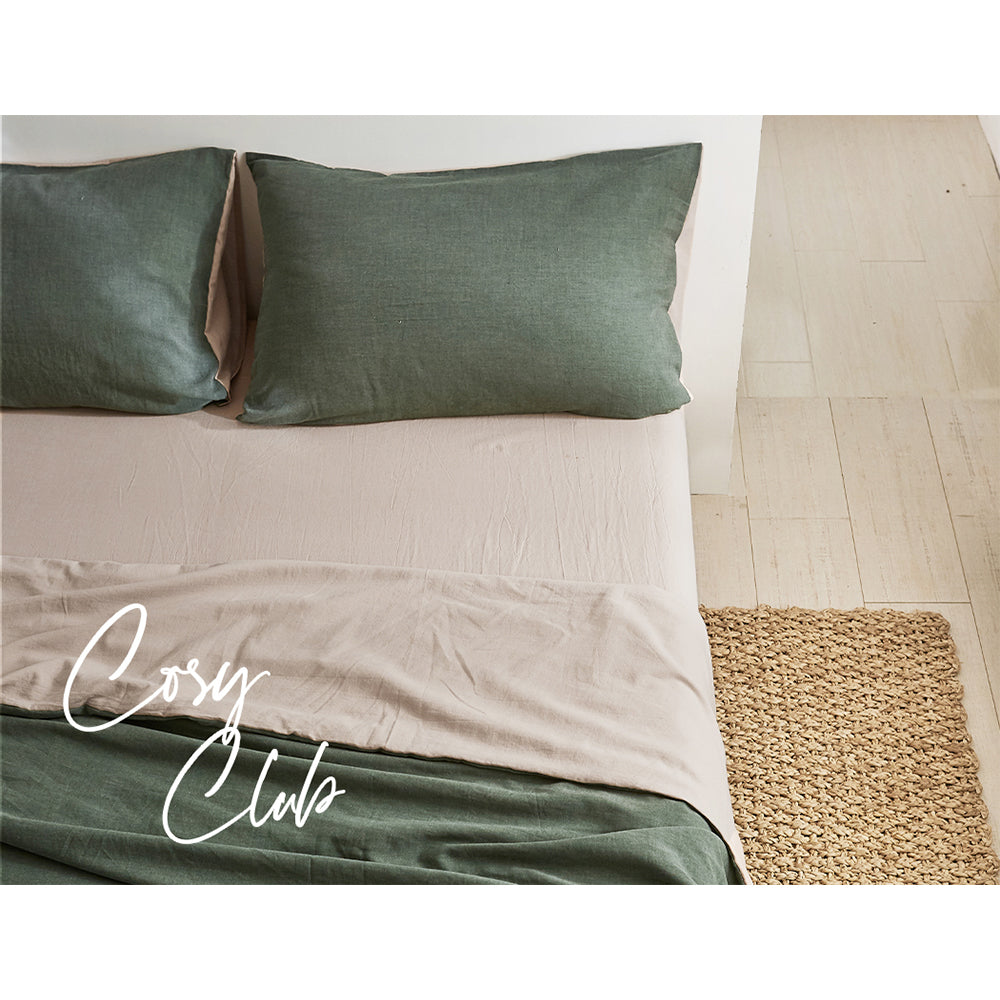 Cosy Club Sheet Set Cotton Sheets Double Green Beige - Delldesign Living - Home & Garden > Bedding - free-shipping