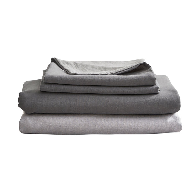 Cosy Club Washed Cotton Sheet Set Grey Double - Delldesign Living - Home & Garden > Bedding - free-shipping