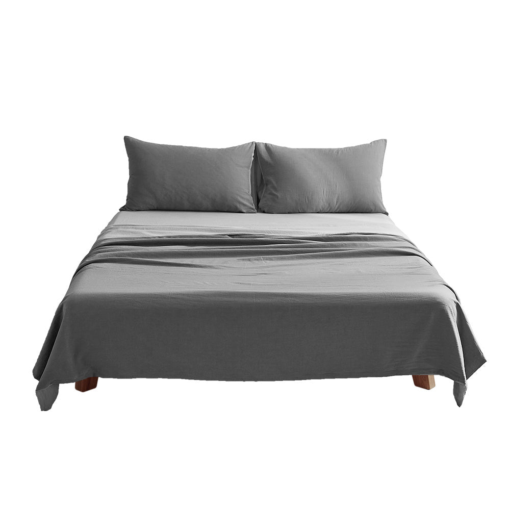 Cosy Club Washed Cotton Sheet Set Grey Double - Delldesign Living - Home & Garden > Bedding - free-shipping