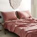 Cosy Club Washed Cotton Sheet Set Pink Brown Double - Delldesign Living - Home & Garden > Bedding - free-shipping