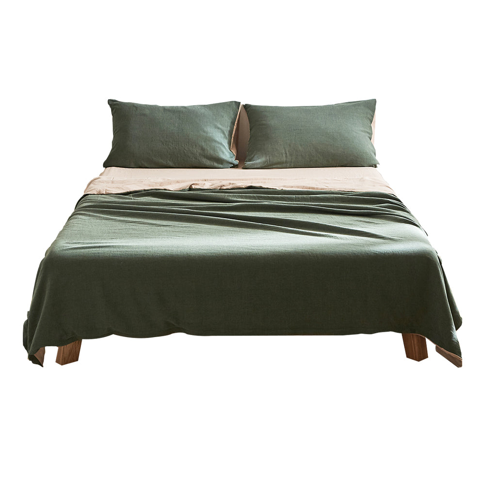 Cosy Club Sheet Set Cotton Sheets Queen Green Beige - Delldesign Living - Home & Garden > Bedding - free-shipping