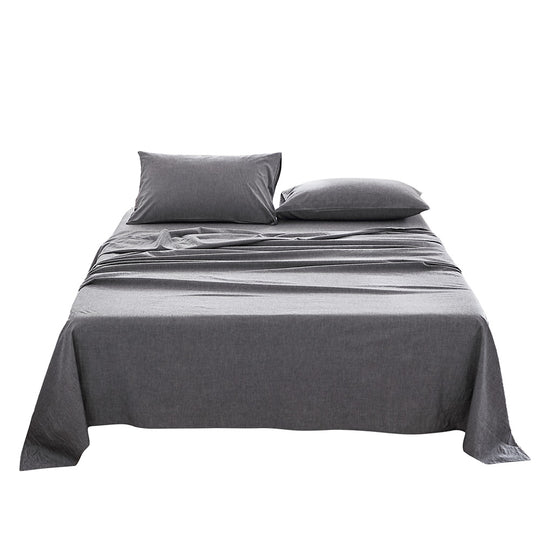 Cosy Club Washed Cotton Sheet Set Single Black - Delldesign Living - Home & Garden > Bedding - free-shipping