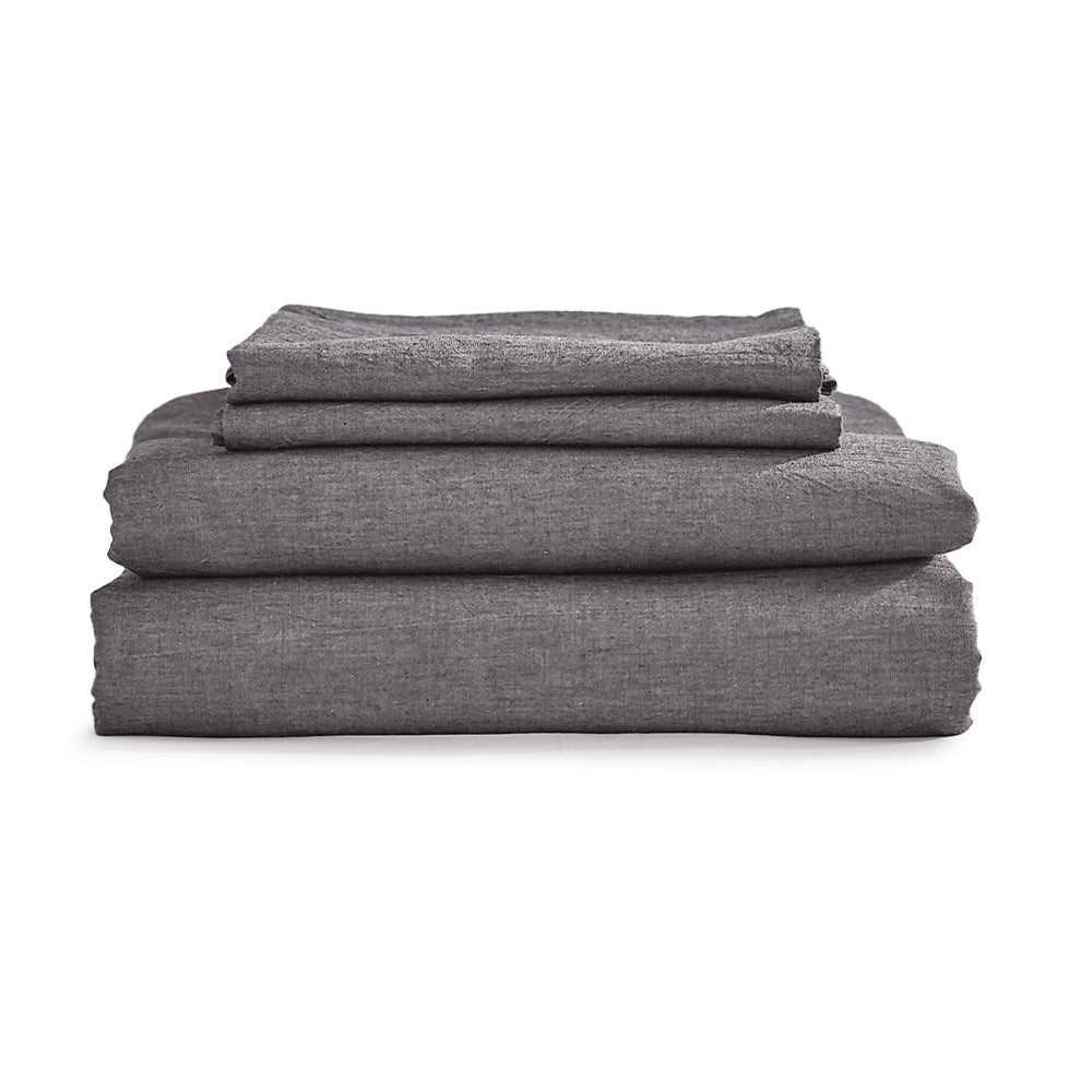Cosy Club Washed Cotton Sheet Set Single Black - Delldesign Living - Home & Garden > Bedding - free-shipping