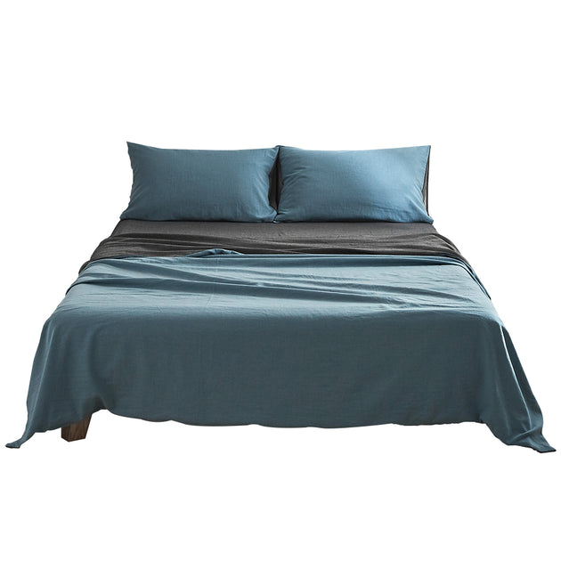 Cosy Club Sheet Set Cotton Sheets Single Blue Dark Blue - Delldesign Living - Home & Garden > Bedding - free-shipping