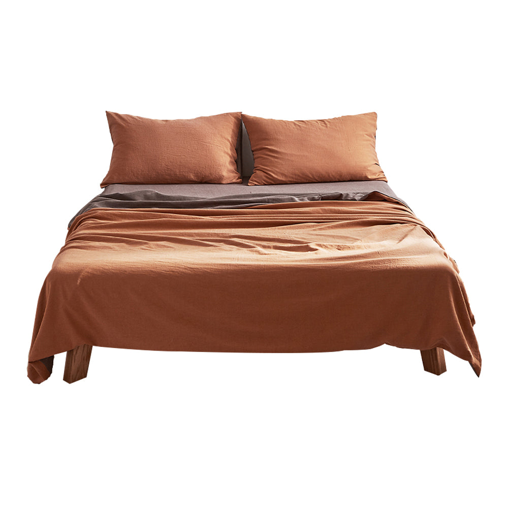 Cosy Club Sheet Set Cotton Sheets Single Orange Brown - Delldesign Living - Home & Garden > Bedding - free-shipping