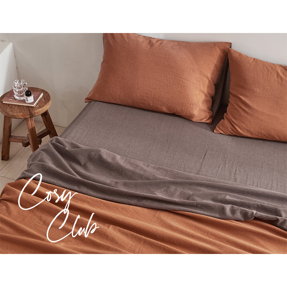 Cosy Club Sheet Set Cotton Sheets Single Orange Brown - Delldesign Living - Home & Garden > Bedding - free-shipping