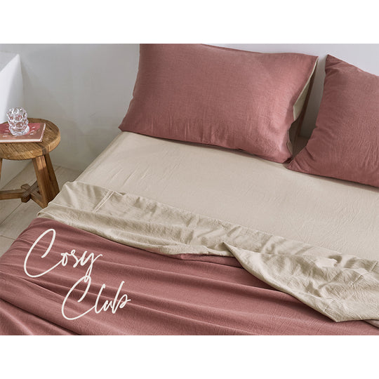 Cosy Club Sheet Set Cotton Sheets Single Red Beige - Delldesign Living - Home & Garden > Bedding - free-shipping