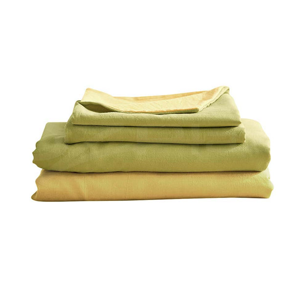 Cosy Club Washed Cotton Sheet Set Single Yellow - Delldesign Living - Home & Garden > Bedding - free-shipping