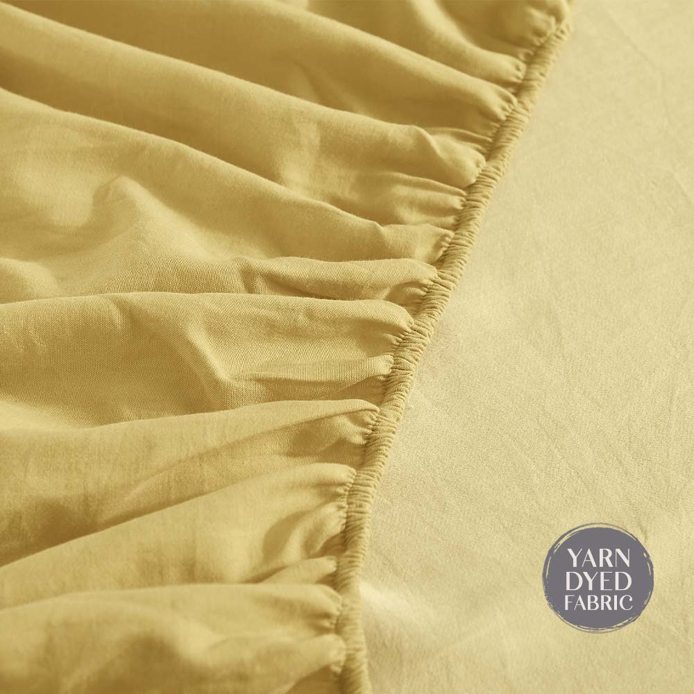 Cosy Club Washed Cotton Sheet Set Single Yellow - Delldesign Living - Home & Garden > Bedding - free-shipping