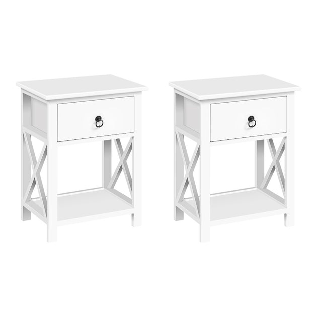 Artiss Set of 2 Bedside Tables Drawers Side Table Nightstand Lamp Chest Unit Cabinet - Delldesign Living - Furniture > Bedroom - free-shipping, hamptons
