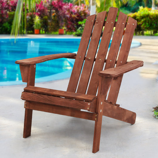 Gardeon Outdoor Sun Lounge Beach Chairs Table Setting Wooden Adirondack Patio Brown Chair - Delldesign Living - Furniture > Outdoor - free-shipping