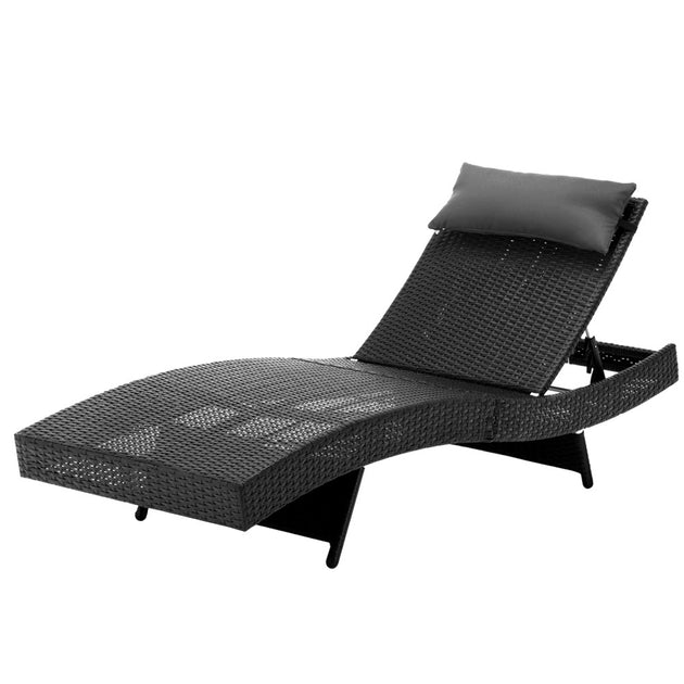 Gardeon Outdoor Wicker Sun Lounge - Black - Delldesign Living - Furniture > Outdoor - free-shipping
