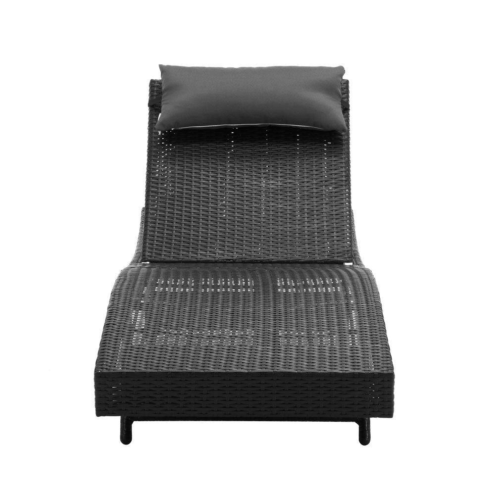 Gardeon Outdoor Wicker Sun Lounge - Black - Delldesign Living - Furniture > Outdoor - free-shipping