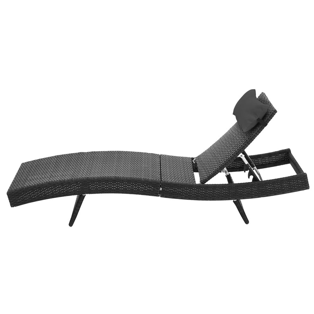 Gardeon Outdoor Wicker Sun Lounge - Black - Delldesign Living - Furniture > Outdoor - free-shipping