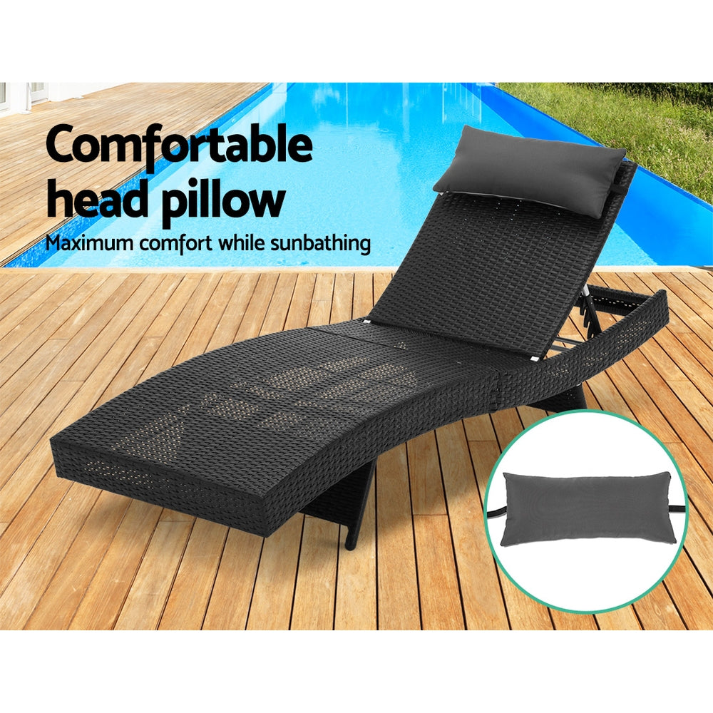 Gardeon Outdoor Wicker Sun Lounge - Black - Delldesign Living - Furniture > Outdoor - free-shipping