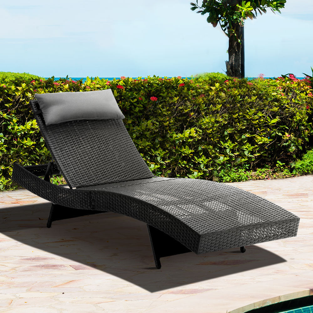 Gardeon Outdoor Wicker Sun Lounge - Black - Delldesign Living - Furniture > Outdoor - free-shipping