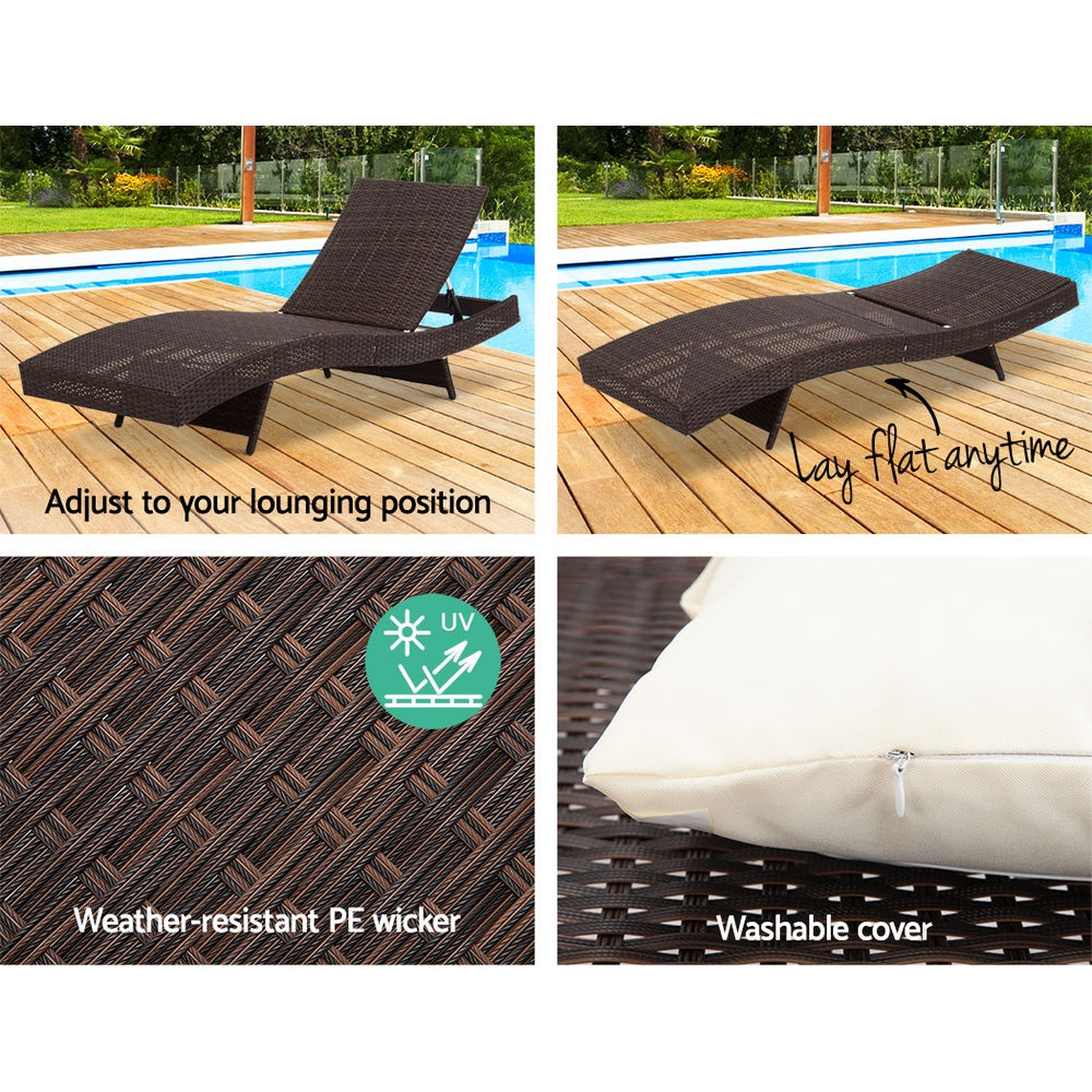 Gardeon Outdoor Wicker Sun Lounge - Brown - Delldesign Living - Furniture > Outdoor - free-shipping