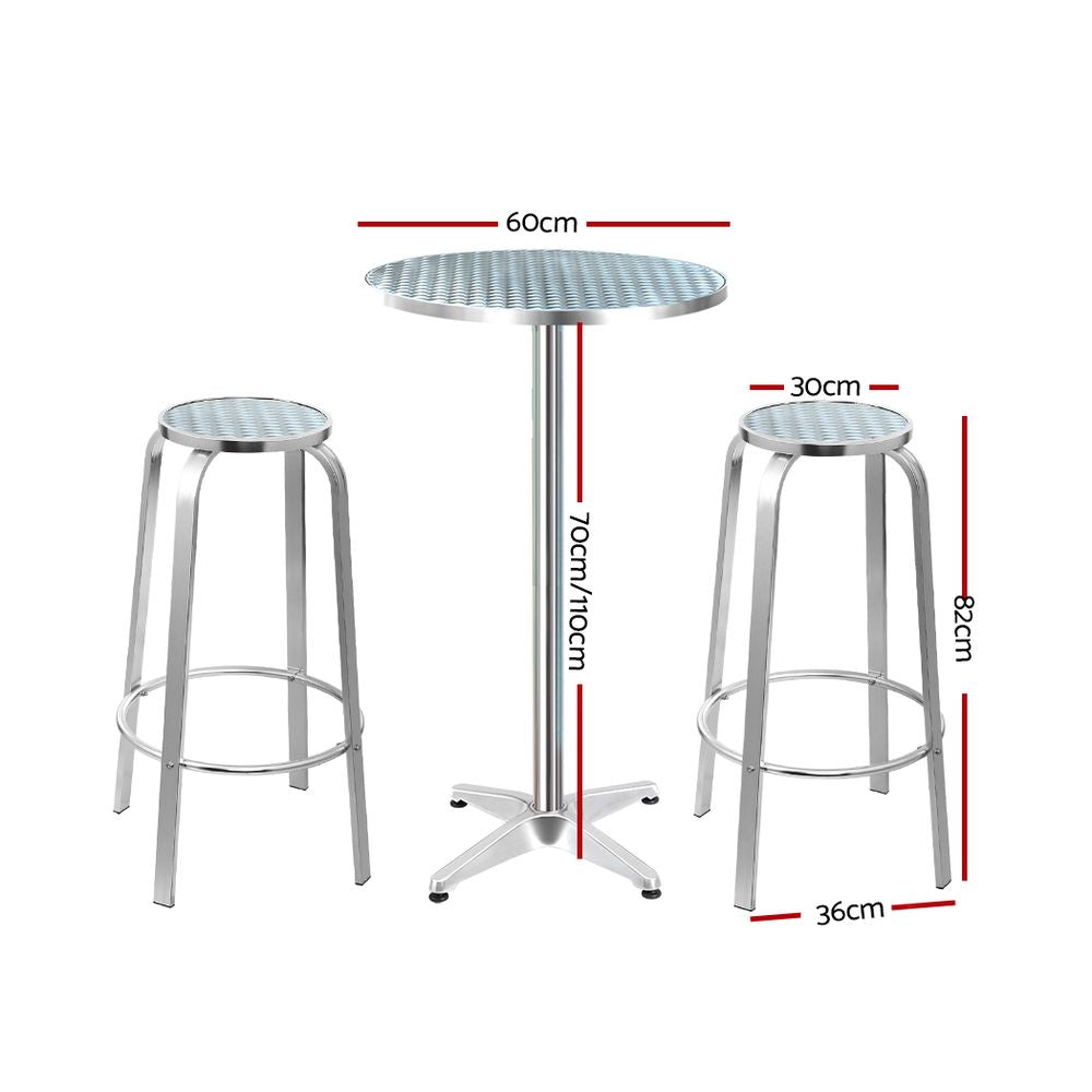 Gardeon Outdoor Bistro Set Bar Table Stools Adjustable Aluminium Cafe 3PC Round - Delldesign Living - Furniture > Outdoor - free-shipping