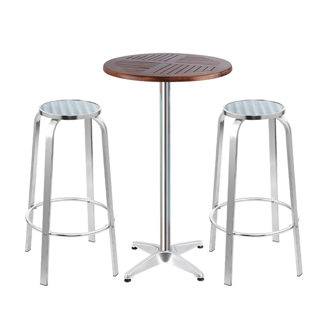 Gardeon Outdoor Bistro Set Bar Table Stools Adjustable Aluminium Cafe 3PC Wood - Delldesign Living - Furniture > Outdoor - free-shipping