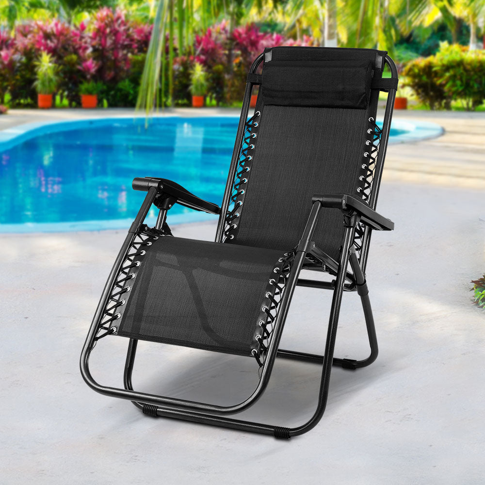 Gardeon Outdoor Portable Recliner - Black - Delldesign Living - Furniture > Outdoor - free-shipping