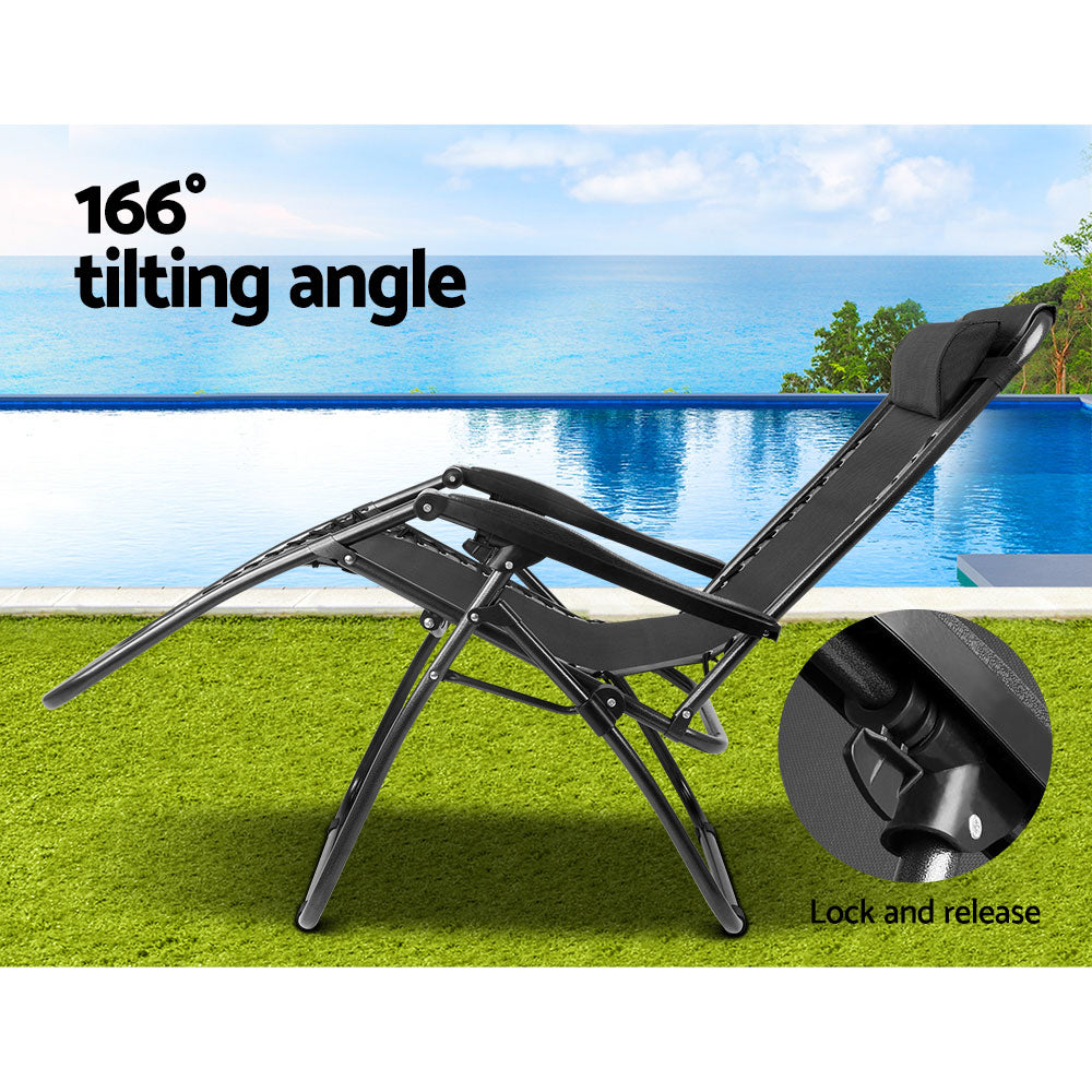 Gardeon Outdoor Portable Recliner - Black - Delldesign Living - Furniture > Outdoor - free-shipping