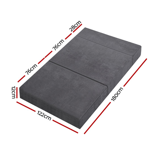 Giselle Bedding Double Size Folding Foam Mattress Portable Bed Mat Velvet Dark Grey - Delldesign Living - Furniture > Mattresses - free-shipping