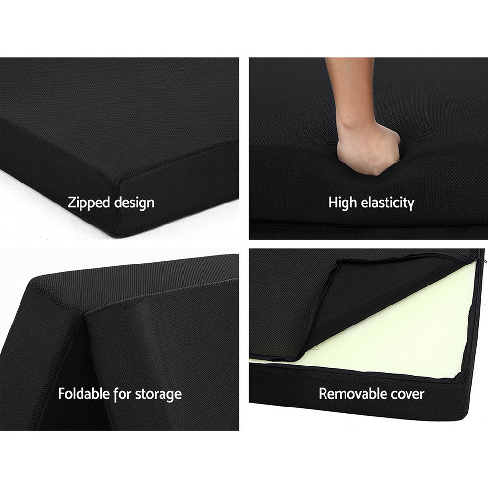 Giselle Bedding Folding Foam Mattress Portable Double Sofa Bed Mat Air Mesh Fabric Black - Delldesign Living - Furniture > Mattresses - free-shipping