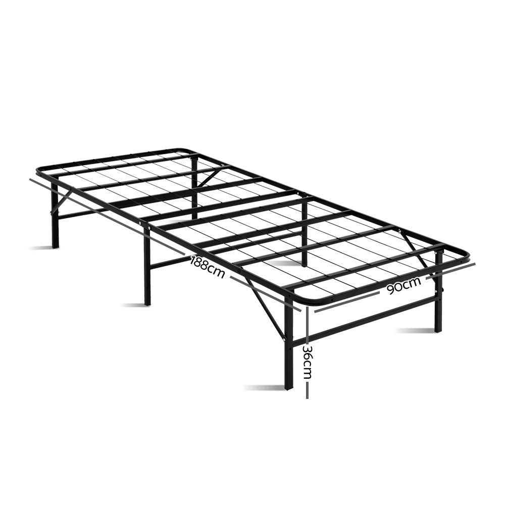 Artiss Foldable Single Metal Bed Frame - Black - Delldesign Living - Furniture > Bedroom - free-shipping