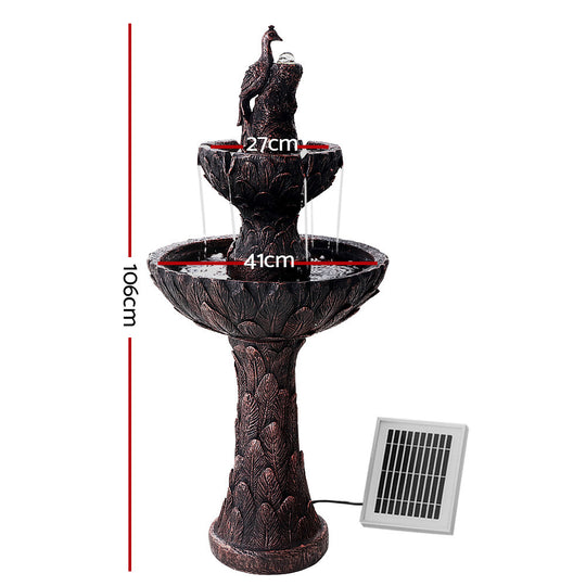 Gardeon Water Solar Fountain Outdoor Bird Bath Peacock Cascading - Delldesign Living - Home & Garden > Decor - free-shipping