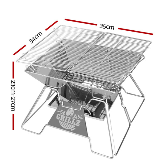 Grillz Camping Fire Pit BBQ 2-in-1 Grill Smoker Outdoor Portable Stainless Steel - Delldesign Living - Home & Garden > Firepits - free-shipping